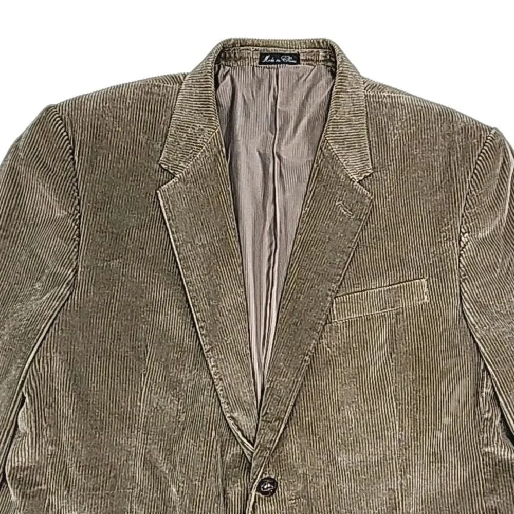 Norman Wells Blazer Jacket Beige Tan Corduroy Sportcoat Men Sz 46L Cord 2-Button